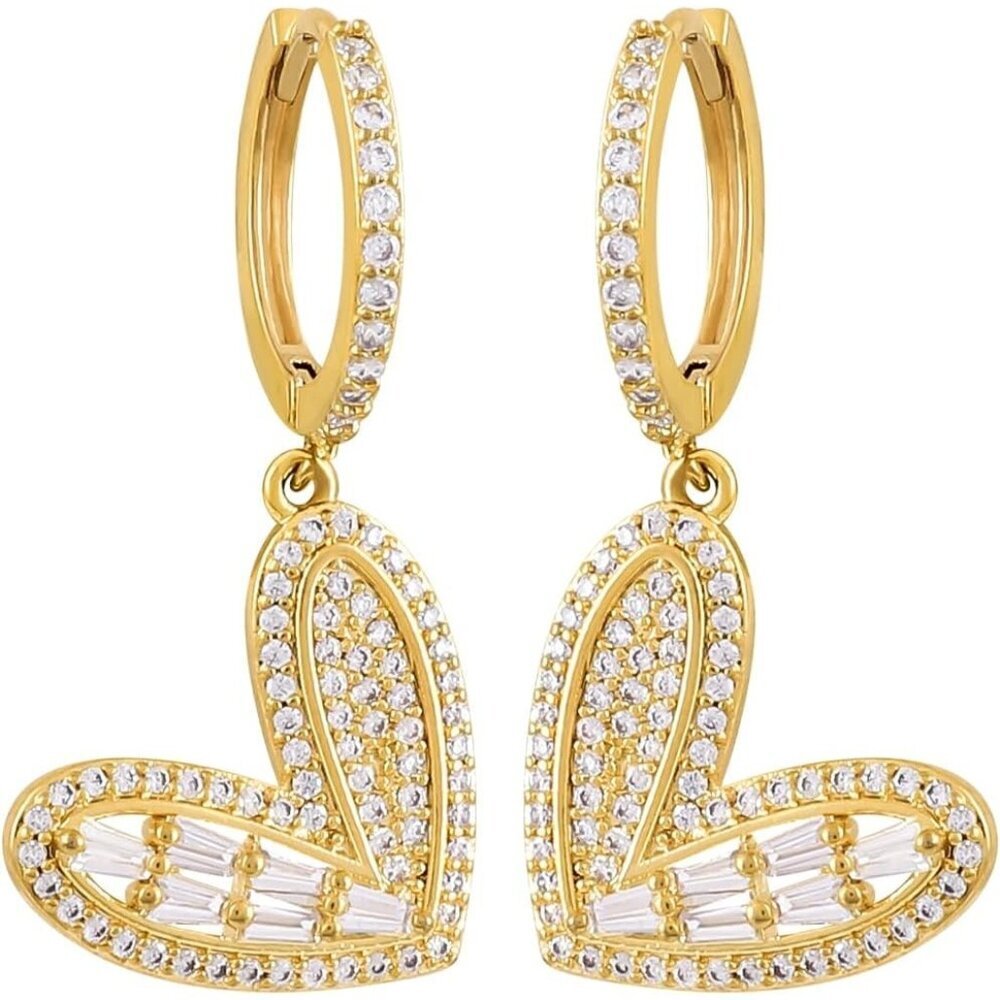 Heart Huggie CZ Hoops Statement Vintage Long Summer Earring for Women Jewelry